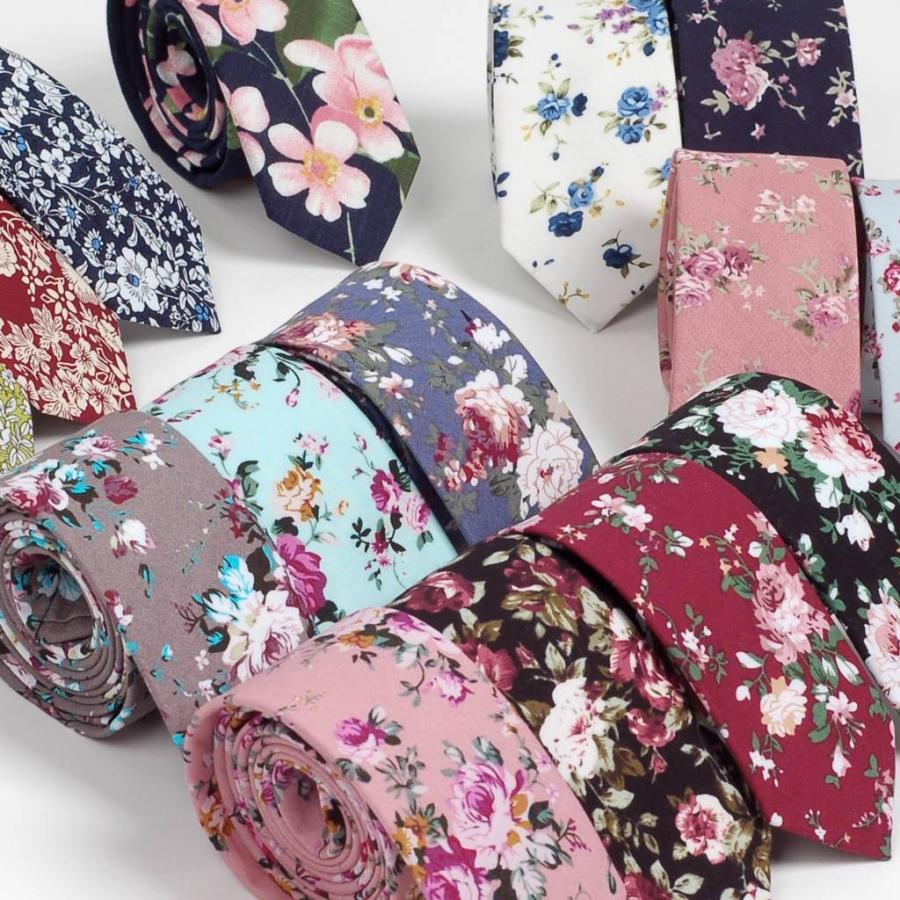 ナロータイ 花柄 ネクタイ スリム メンズ レディース スキニー フローラル コットンタイ 綿素材 マットな質感 15種 花見 バラ ローズ 大剣幅6cm | 