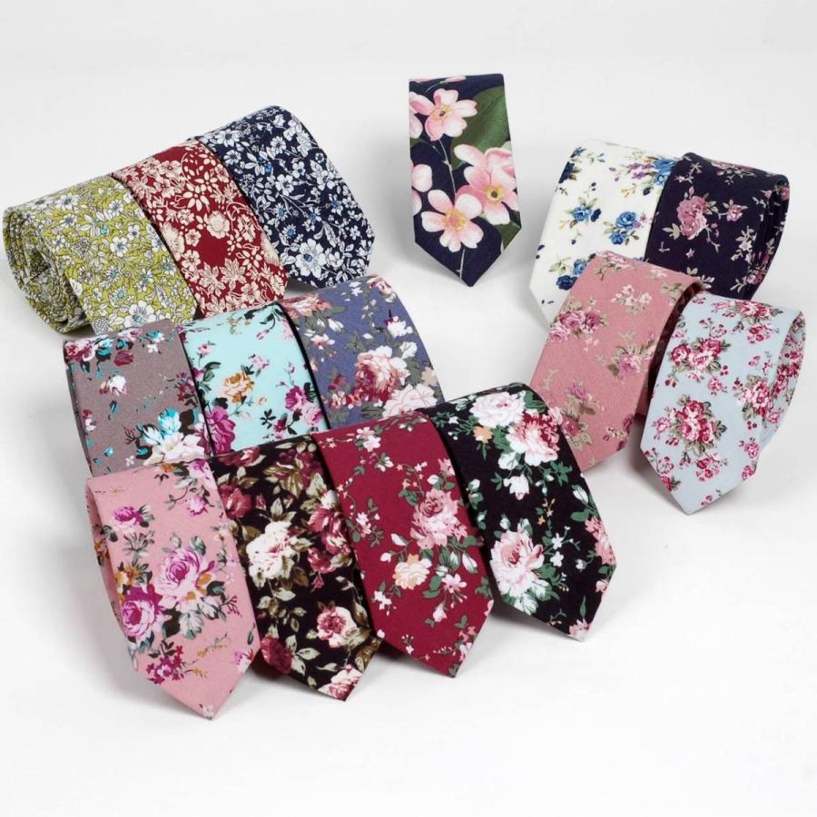 ナロータイ 花柄 ネクタイ スリム メンズ レディース スキニー フローラル コットンタイ 綿素材 マットな質感 15種 花見 バラ ローズ 大剣幅6cm |  | 20
