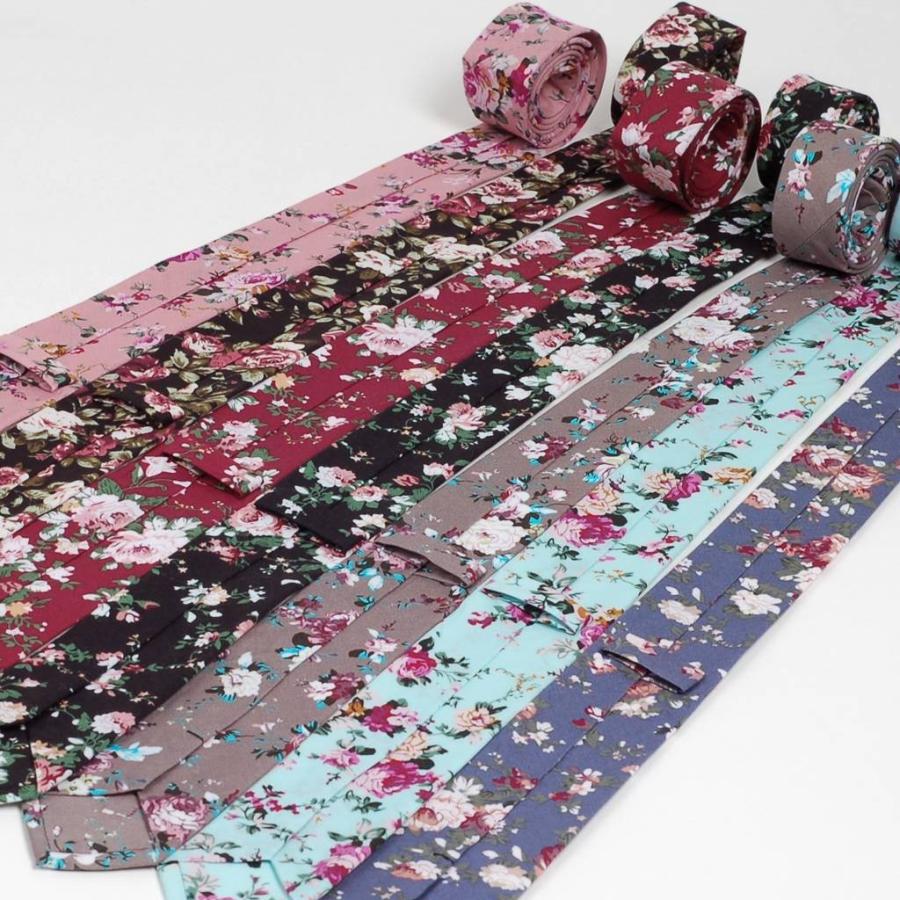 ナロータイ 花柄 ネクタイ スリム メンズ レディース スキニー フローラル コットンタイ 綿素材 マットな質感 15種 花見 バラ ローズ 大剣幅6cm |  | 22