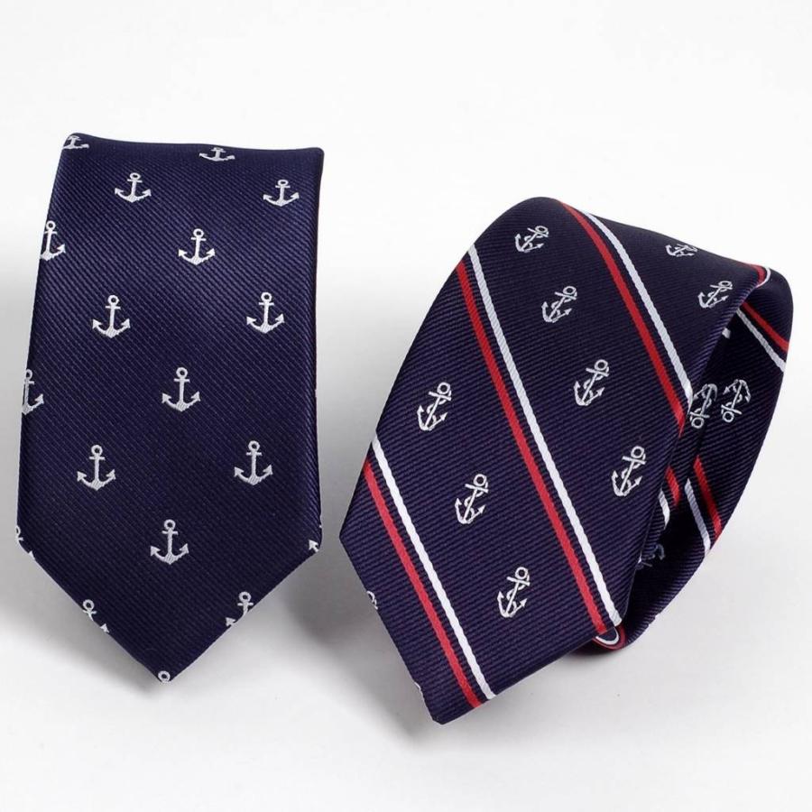 ネクタイ スリム ナロータイ マリーン 碇 アンカー 海 クラシック ストライプ パターン デザイン ブルー ネイビー 系 大剣幅6cm |  | 03