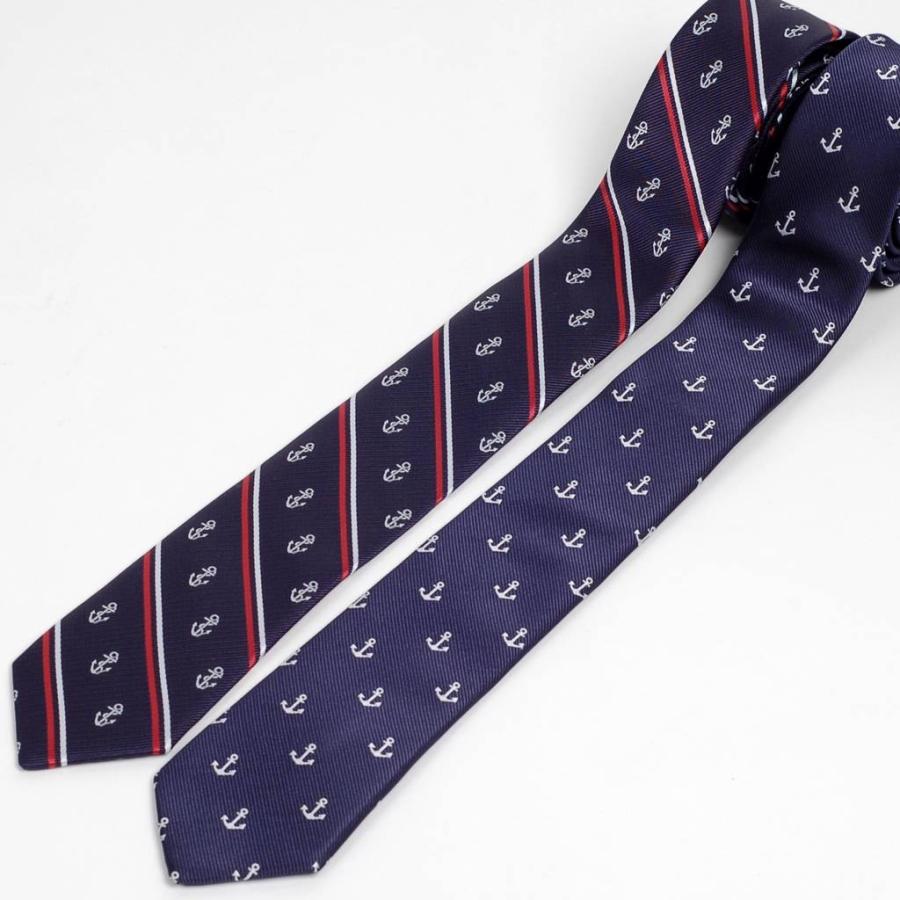 ネクタイ スリム ナロータイ マリーン 碇 アンカー 海 クラシック ストライプ パターン デザイン ブルー ネイビー 系 大剣幅6cm |  | 04