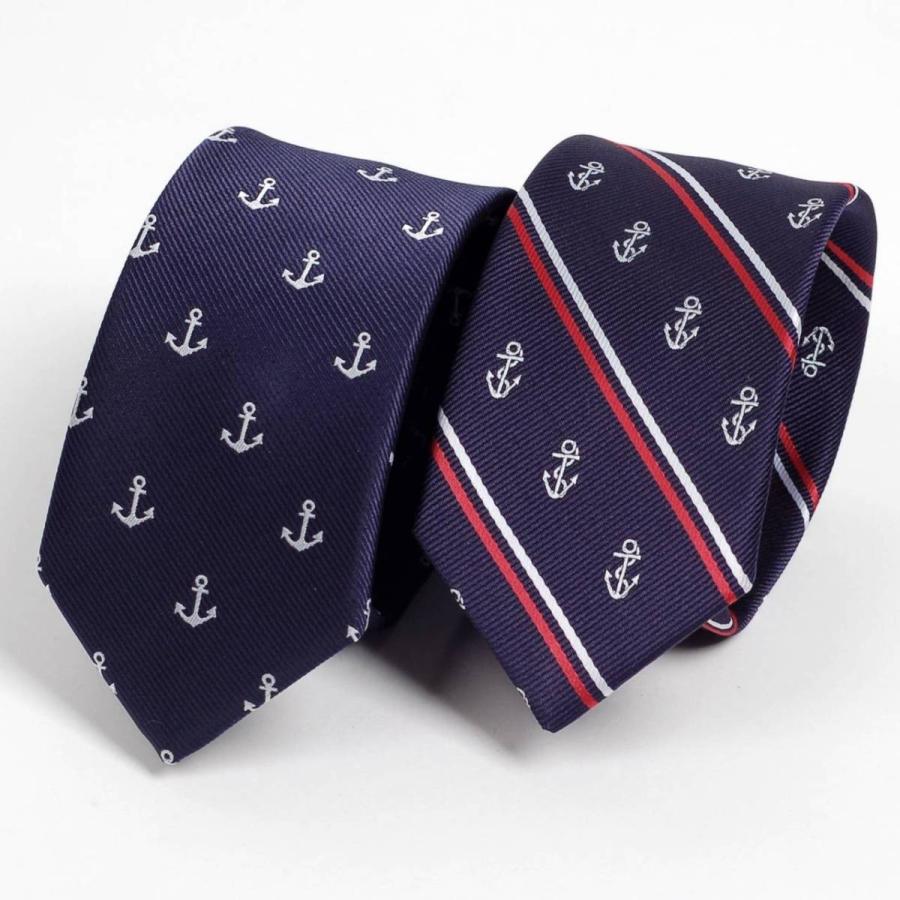 ネクタイ スリム ナロータイ マリーン 碇 アンカー 海 クラシック ストライプ パターン デザイン ブルー ネイビー 系 大剣幅6cm |  | 09