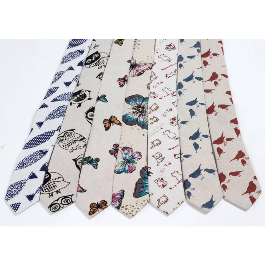 ネクタイ メンズ 生き物 猫、鳥、蝶 リネン コットン素材 おしゃれ 淡い色合いの感じ 自然モチーフ 大剣幅 6cm スリム・ナロータイ |  | 12