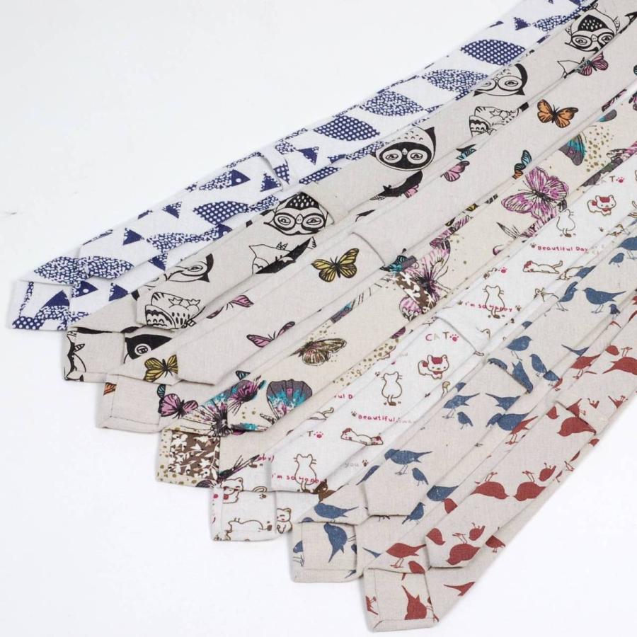 ネクタイ メンズ 生き物 猫、鳥、蝶 リネン コットン素材 おしゃれ 淡い色合いの感じ 自然モチーフ 大剣幅 6cm スリム・ナロータイ |  | 13