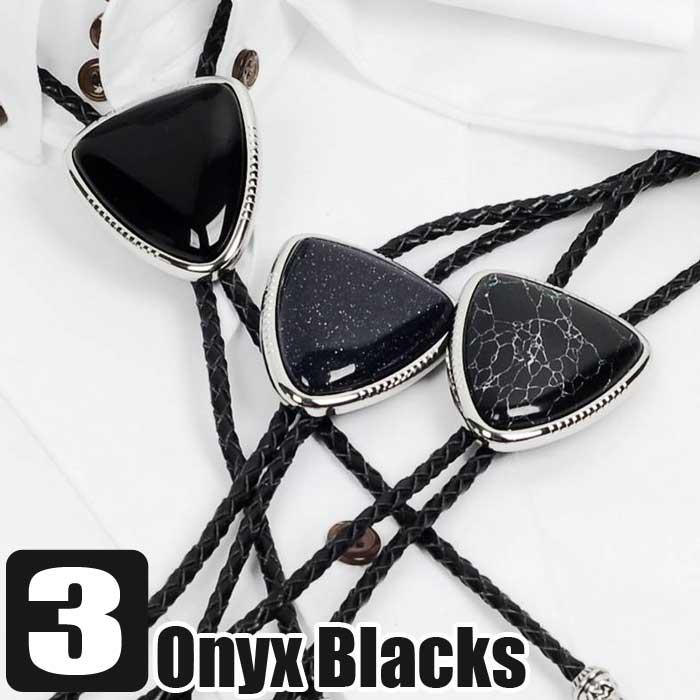 ループタイ ボロタイ ビッグ ナチュラル オニキス ストーン 逆三角 ペンダント メンズアクセサリー 紳士 ジュエリー 革紐 ロープタイ ロック付 ブラック | 