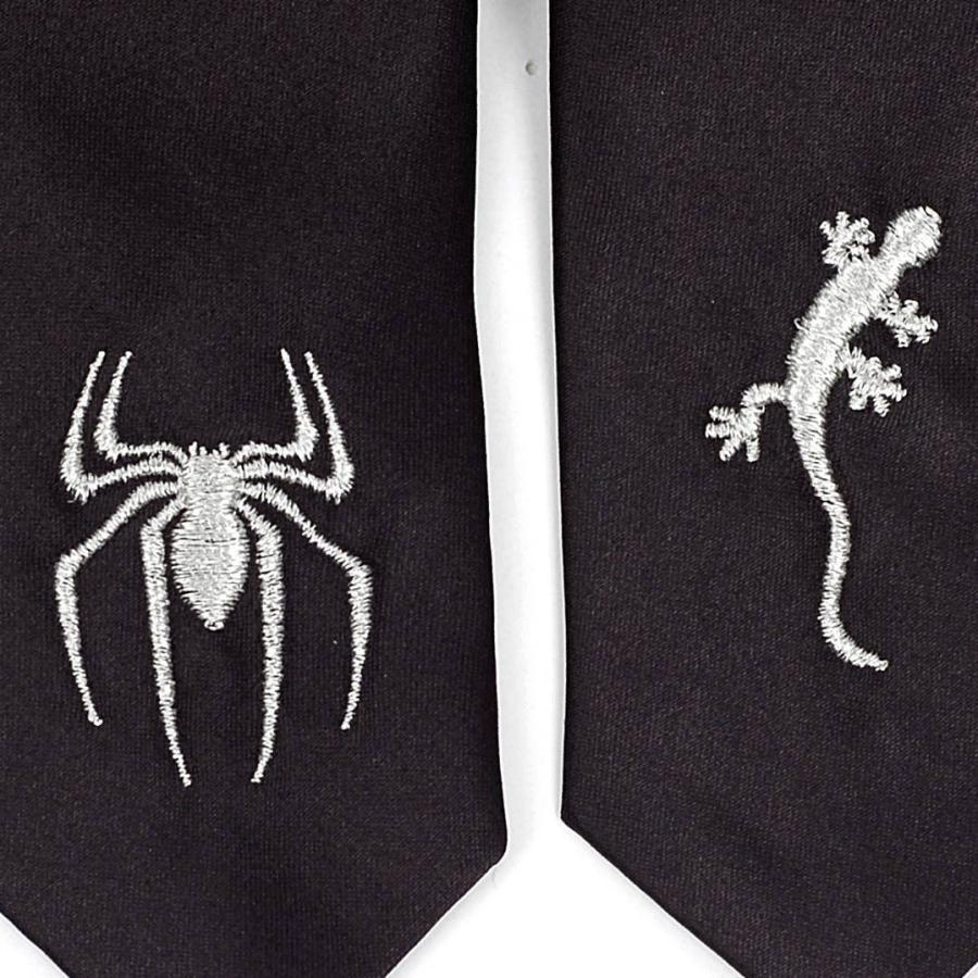 ネクタイ メンズ スリム ナロータイ 白 刺繍 クモ ヤモリ スパイダーマン モチーフ ブラック 黒 無地 ワンポイント デザイン 大剣幅 5cm 3種 |  | 03