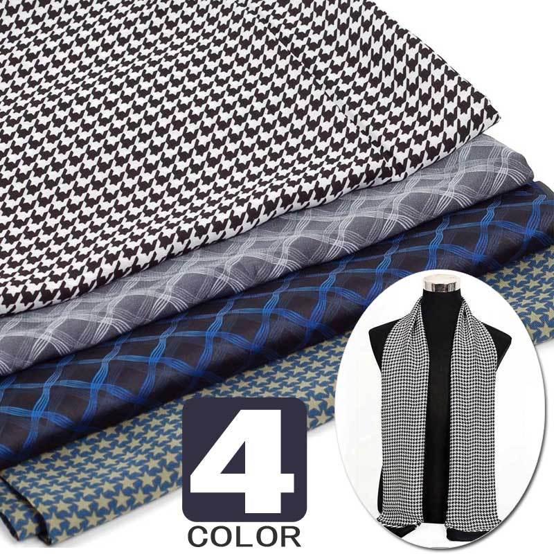 ストール シルクタッチ 細長 マフラー メンズ ネック スカーフ ハウンドトゥース、幾何学模様柄 星模様 ソフト スカーフ 表裏ない　2枚重ね縫い | 