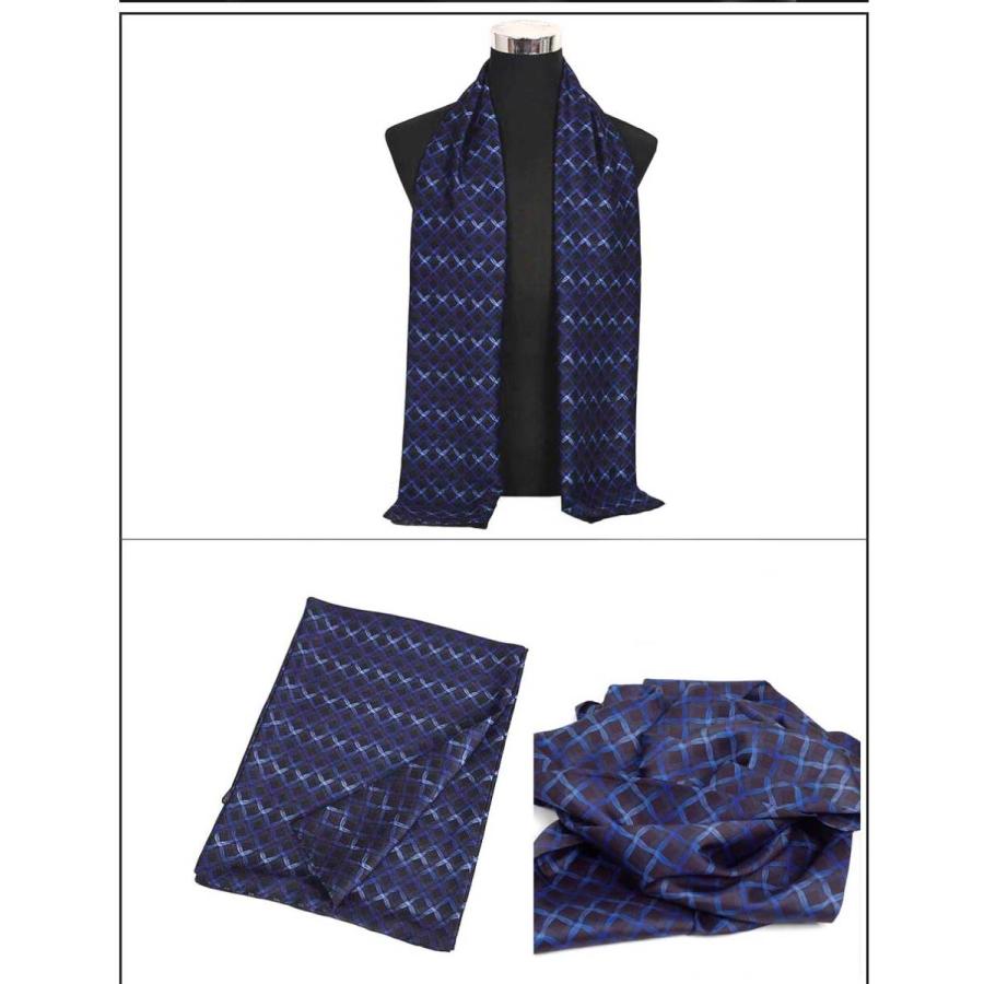 ストール シルクタッチ 細長 マフラー メンズ ネック スカーフ ハウンドトゥース、幾何学模様柄 星模様 ソフト スカーフ 表裏ない　2枚重ね縫い |  | 11