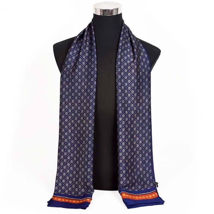 ストール 細長 マフラー メンズ ネック スカーフ シルクタッチ ネイビー、グレー 2色 円、丸パターン デザイン ソフト スカーフ 2枚重ね縫い |  | 03