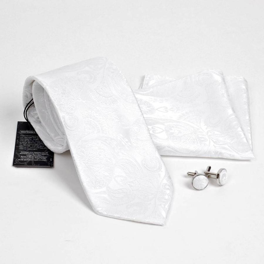 ネクタイ ポケットチーフ カフスボタン 3点セット メンズ シルク タイ チーフ カフス グレー、ホワイト・ペイズリー柄 4柄 |  | 07