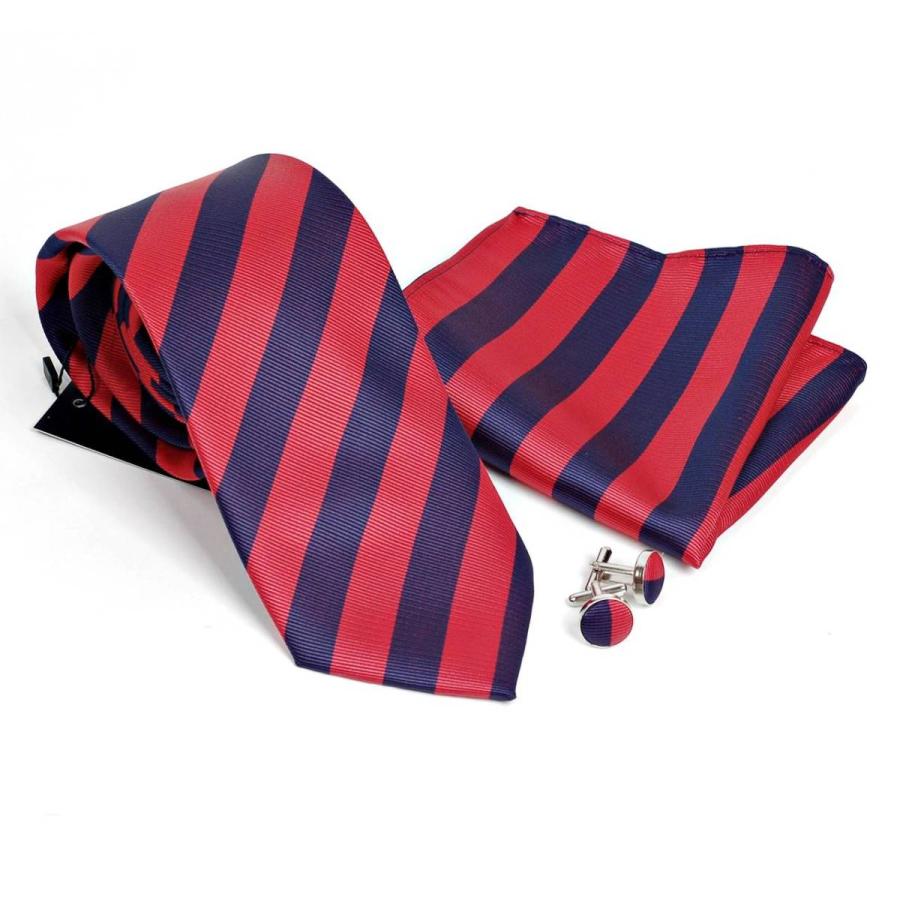 ネクタイ ポケットチーフ カフスボタン 3点セット メンズ シルク タイ チーフ カフス 定番のビジネス レジメンタル ストライプ柄 ４色 |  | 05