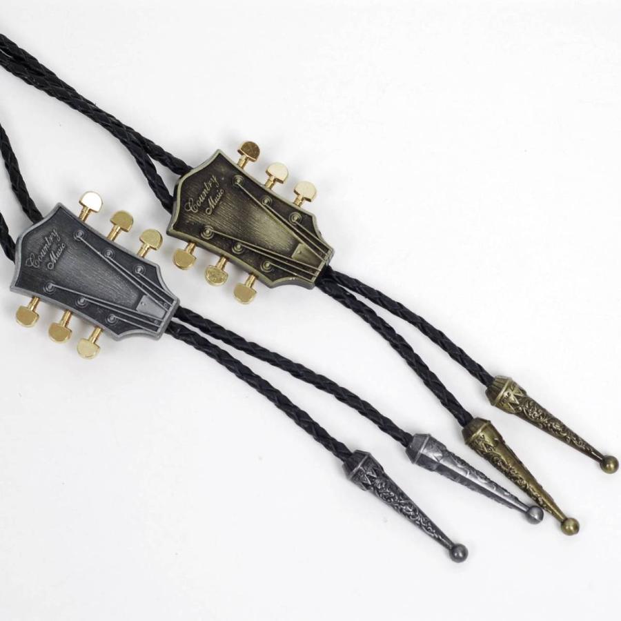 ループタイ ボロタイ 音楽 ギター ネック モチーフ ペンダント 紳士用 ジュエリー メンズアクセサリー 革紐付き ロープタイ ロック付き シルバー ゴールド ２色 |  | 03
