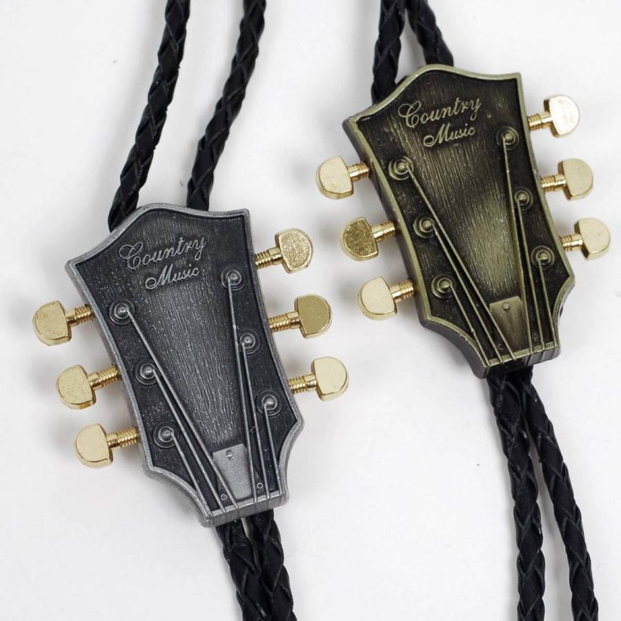 ループタイ ボロタイ 音楽 ギター ネック モチーフ ペンダント 紳士用 ジュエリー メンズアクセサリー 革紐付き ロープタイ ロック付き シルバー ゴールド ２色 |  | 04