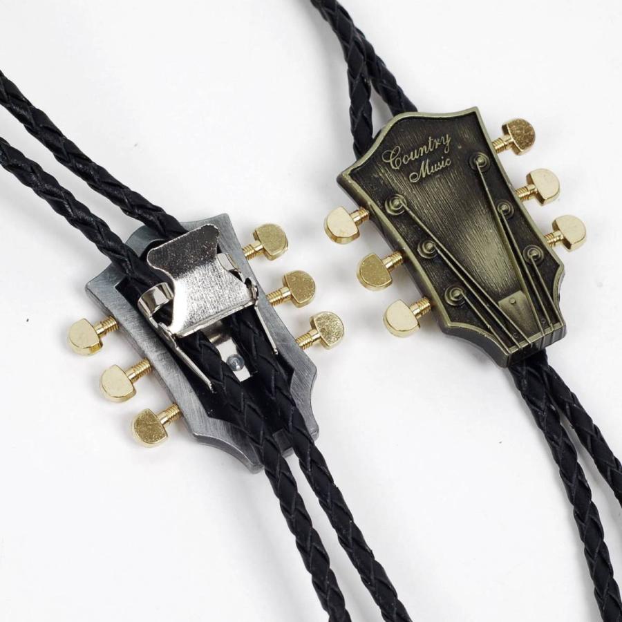 ループタイ ボロタイ 音楽 ギター ネック モチーフ ペンダント 紳士用 ジュエリー メンズアクセサリー 革紐付き ロープタイ ロック付き シルバー ゴールド ２色 |  | 05
