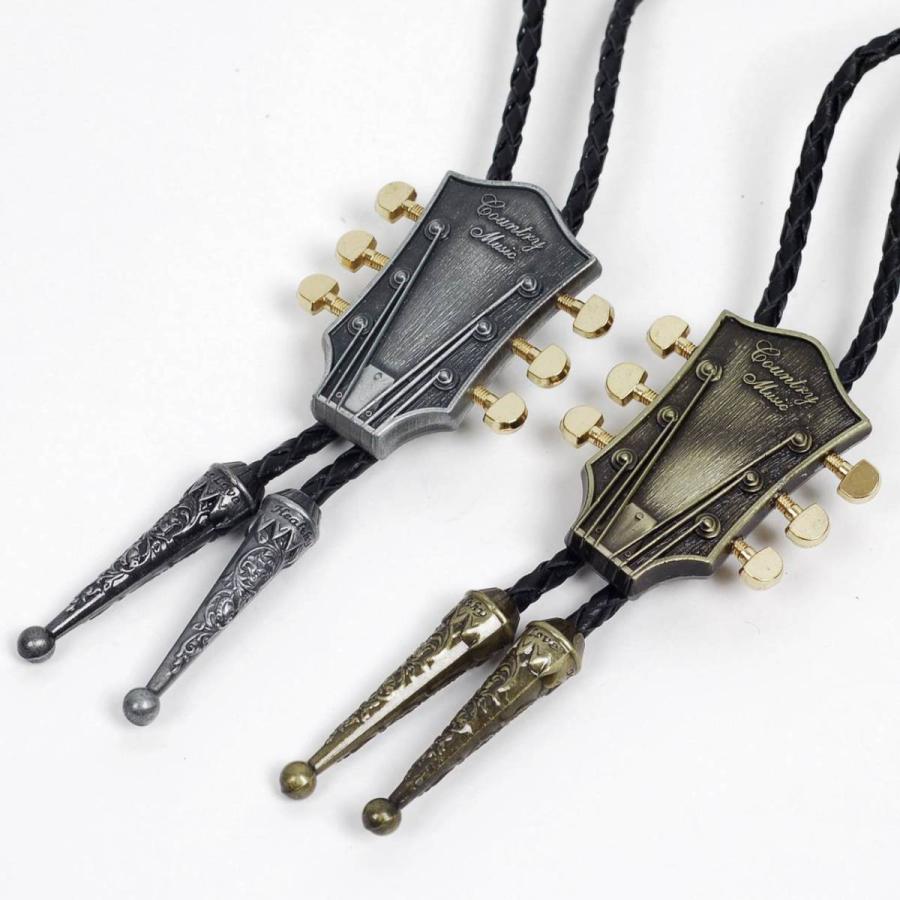 ループタイ ボロタイ 音楽 ギター ネック モチーフ ペンダント 紳士用 ジュエリー メンズアクセサリー 革紐付き ロープタイ ロック付き シルバー ゴールド ２色 |  | 08