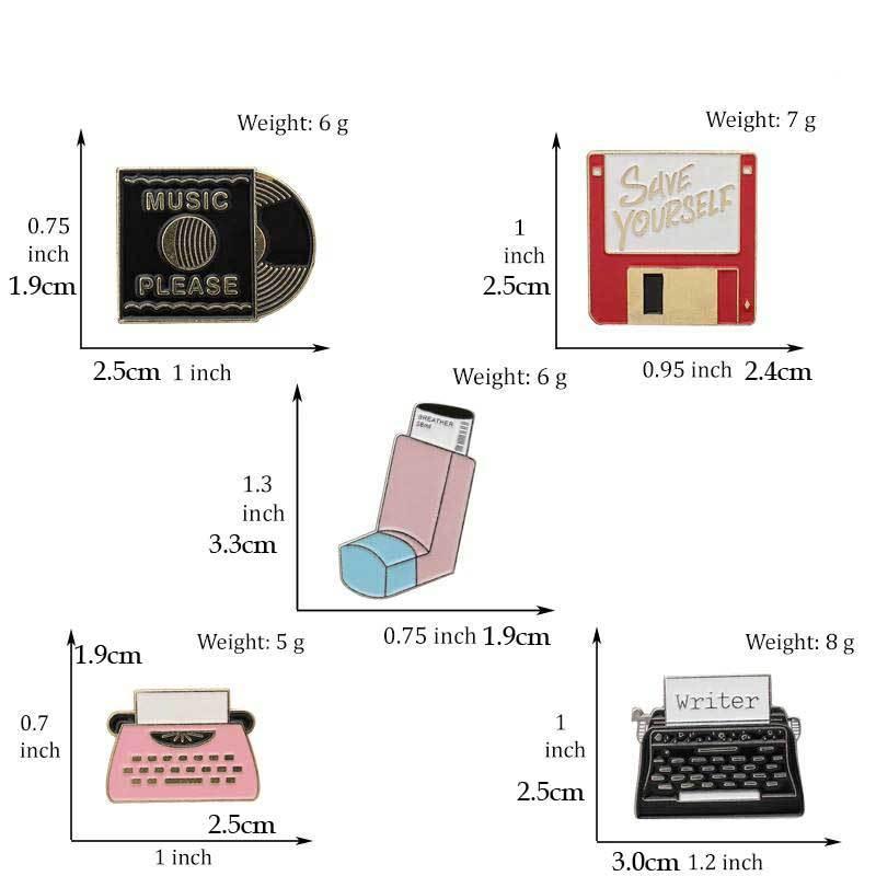 ピンバッジ フロッピーディスク、レコード、タイプライター、吸引器、アンティーク モチーフ メンズ レディース ブローチ  バッジ アクセサリー |  | 01