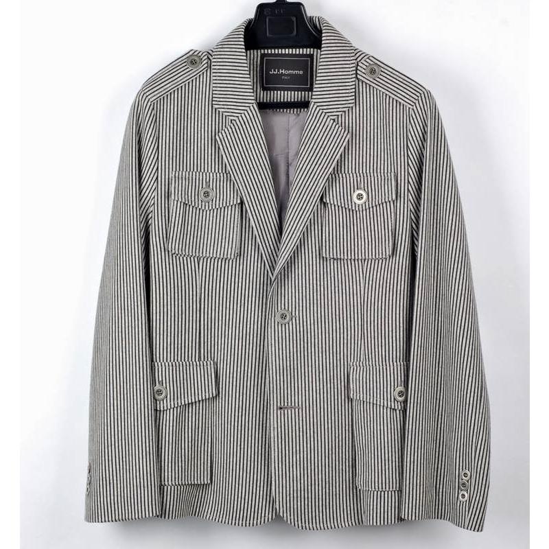 ジャケット メンズ ミリタリールックス ウール 縦 ストライプ 灰色