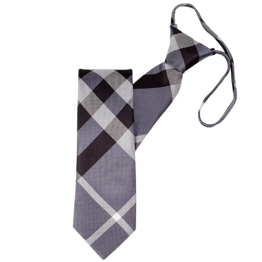 ワンタッチネクタイ チェック柄 グレー色 大剣幅 7cm スリム、ナローネクタイ メンズ ロック有り ジッパー仕様 装着簡単 ジッパー ストッパー付き | 