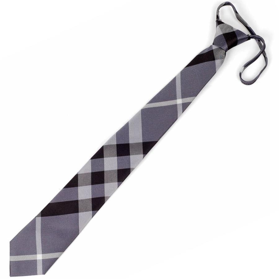 ワンタッチネクタイ チェック柄 グレー色 大剣幅 7cm スリム、ナローネクタイ メンズ ロック有り ジッパー仕様 装着簡単 ジッパー ストッパー付き |  | 01