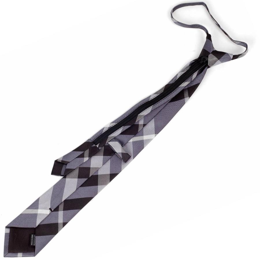 ワンタッチネクタイ チェック柄 グレー色 大剣幅 7cm スリム、ナローネクタイ メンズ ロック有り ジッパー仕様 装着簡単 ジッパー ストッパー付き |  | 02