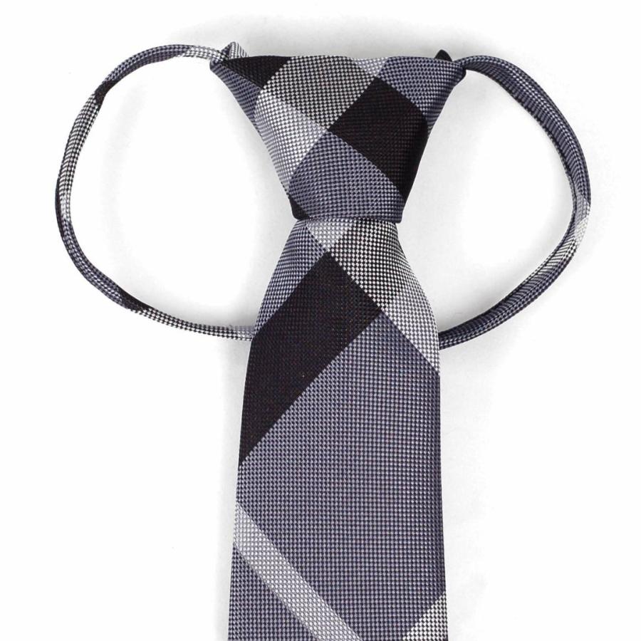 ワンタッチネクタイ チェック柄 グレー色 大剣幅 7cm スリム、ナローネクタイ メンズ ロック有り ジッパー仕様 装着簡単 ジッパー ストッパー付き |  | 03