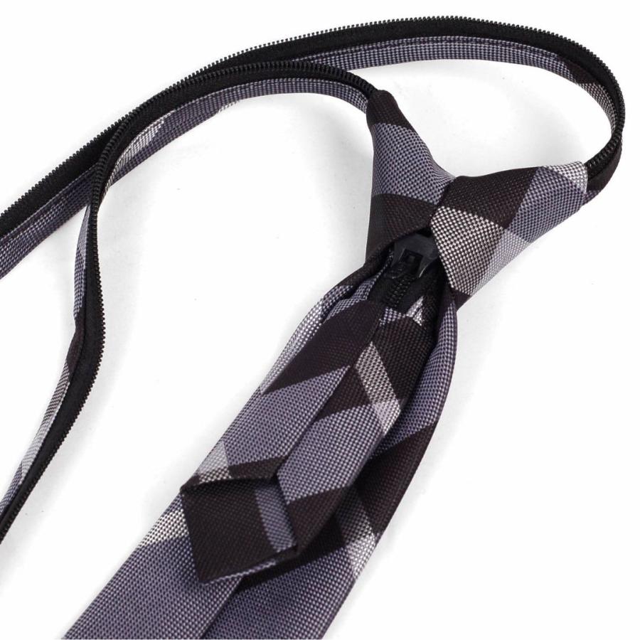 ワンタッチネクタイ チェック柄 グレー色 大剣幅 7cm スリム、ナローネクタイ メンズ ロック有り ジッパー仕様 装着簡単 ジッパー ストッパー付き |  | 04