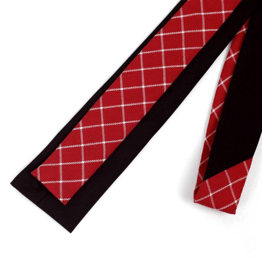 ネクタイ レッド ラインチェック柄・レイヤード、スクエアネクタイ・ナロータイ 珍しいデザイン 綿・コットンタッチ、マット |  | 01