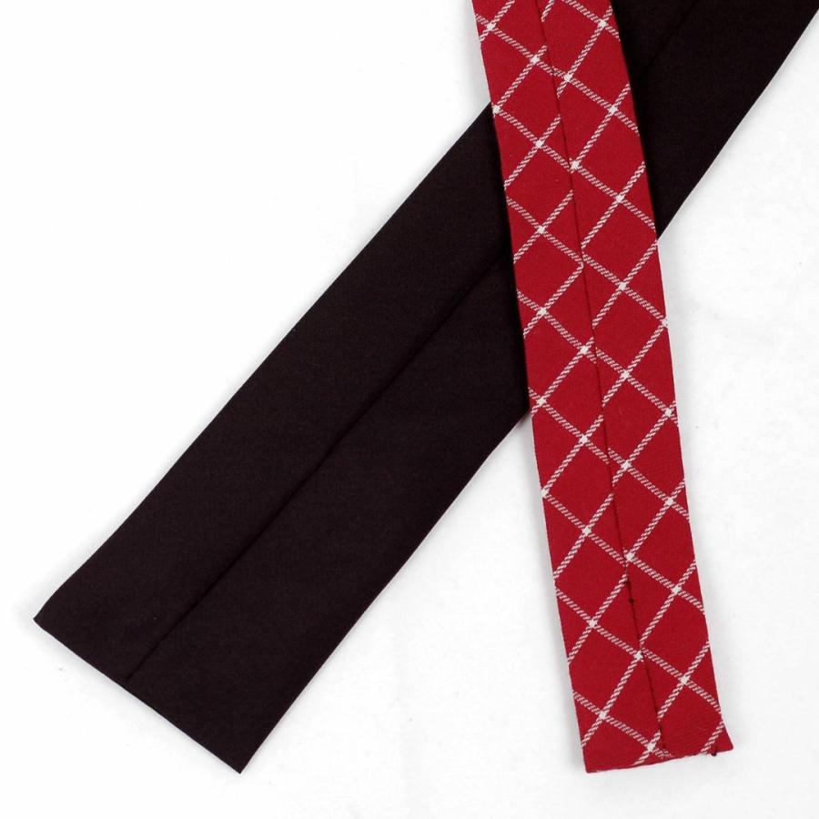 ネクタイ レッド ラインチェック柄・レイヤード、スクエアネクタイ・ナロータイ 珍しいデザイン 綿・コットンタッチ、マット |  | 02
