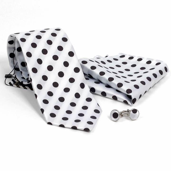 シルク ネクタイ カフスボタン ポケットチーフ 3点 セット ネクタイ チーフ カフス メンズ ドット 水玉柄 ３色 ホワイト ブルー レッド |  | 04