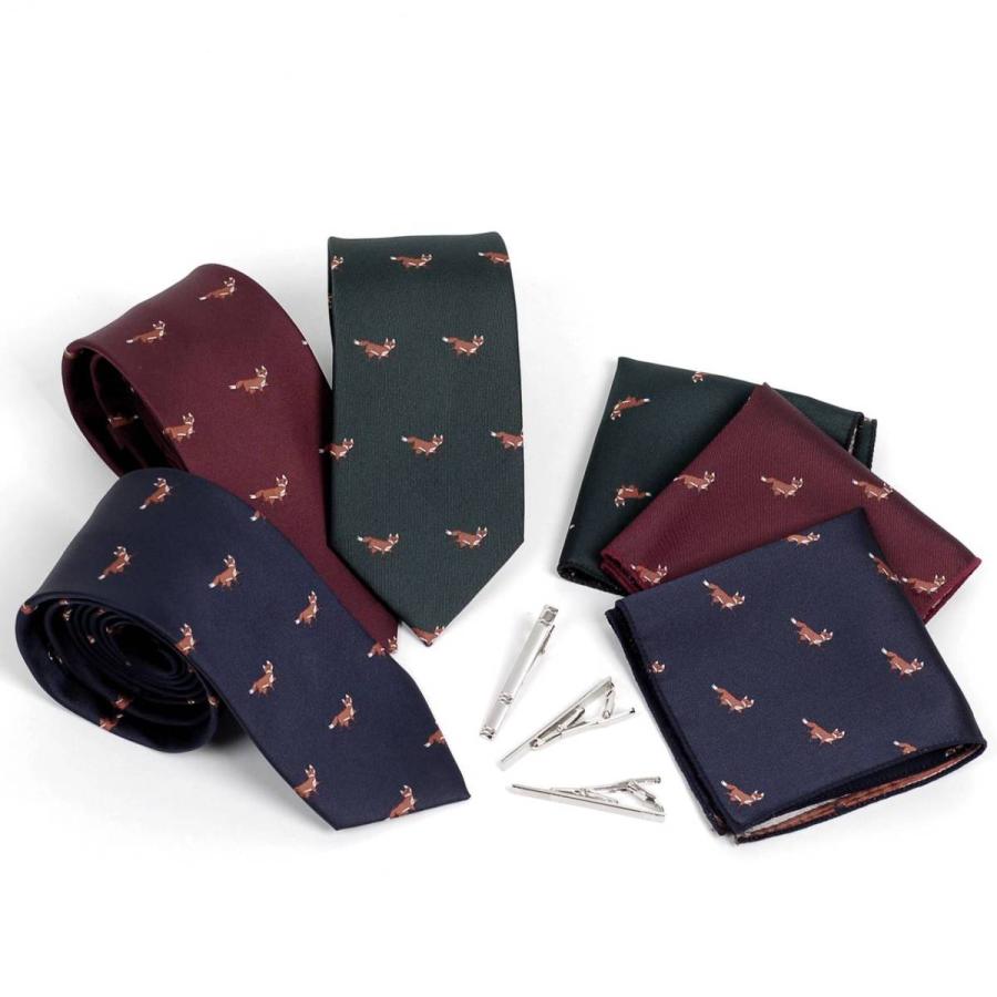 ネクタイ ポケットチーフ ネクタイピン 3点セット メンズ シルク タイ チーフ タイバー キツネ 狐 フォックス 動物 パターン 3色展開 ネイビー グリーン ワイン |  | 04