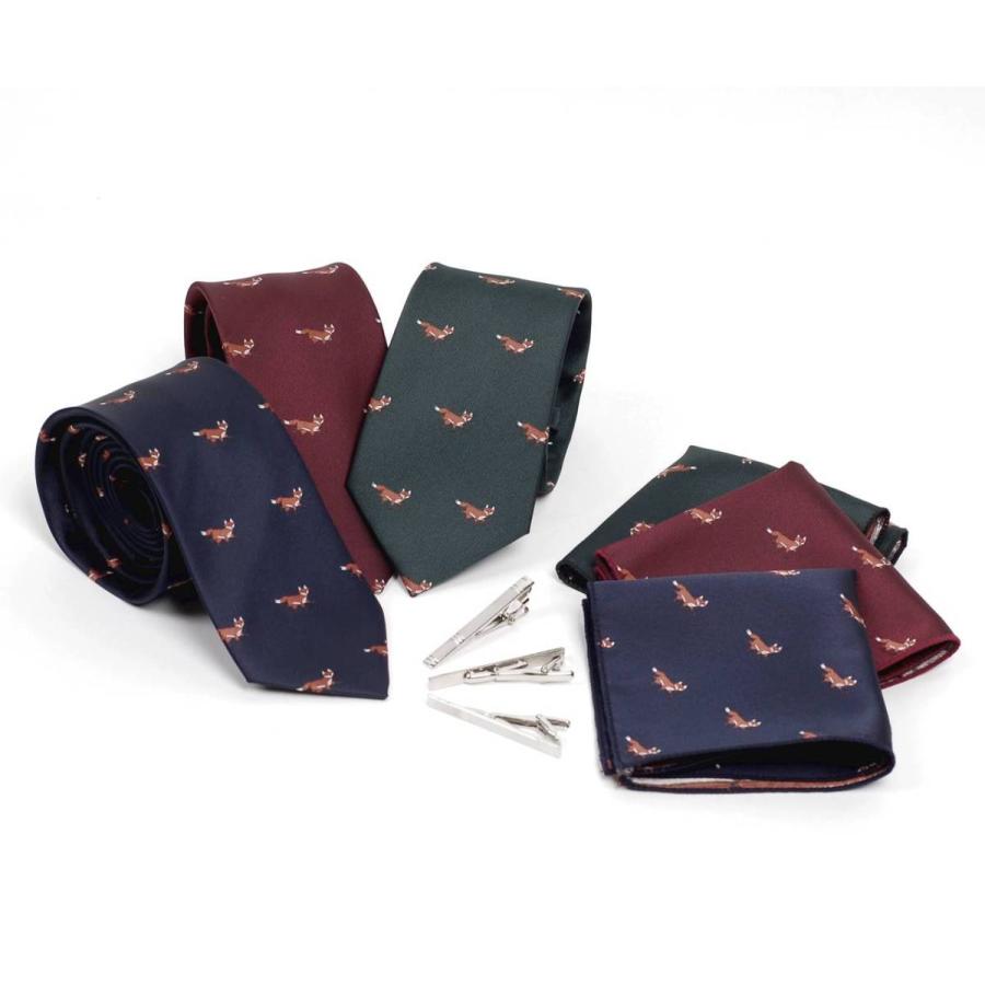 ネクタイ ポケットチーフ ネクタイピン 3点セット メンズ シルク タイ チーフ タイバー キツネ 狐 フォックス 動物 パターン 3色展開 ネイビー グリーン ワイン |  | 05