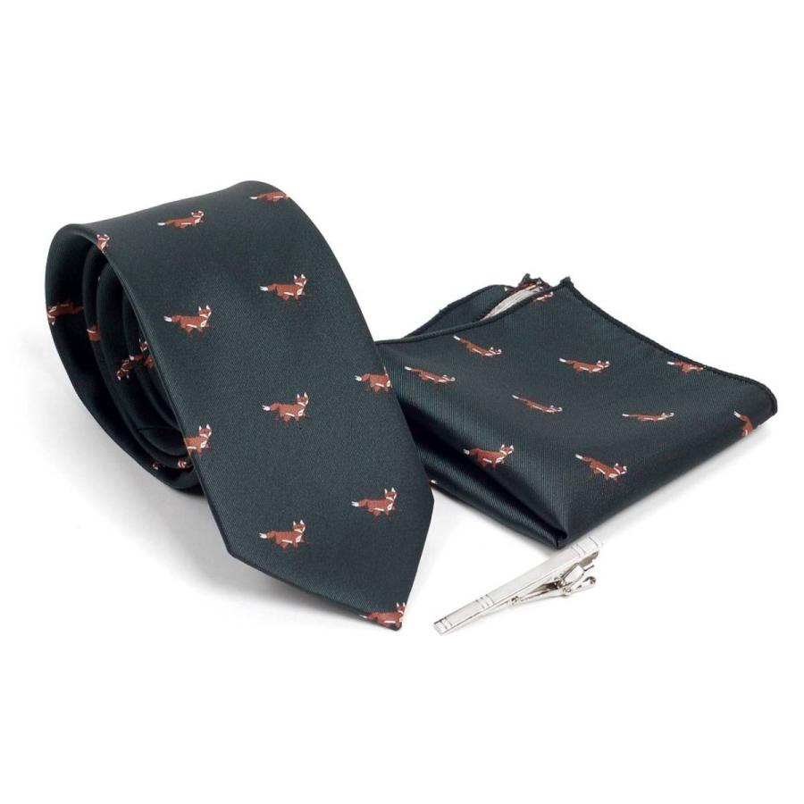 ネクタイ ポケットチーフ ネクタイピン 3点セット メンズ シルク タイ チーフ タイバー キツネ 狐 フォックス 動物 パターン 3色展開 ネイビー グリーン ワイン |  | 06