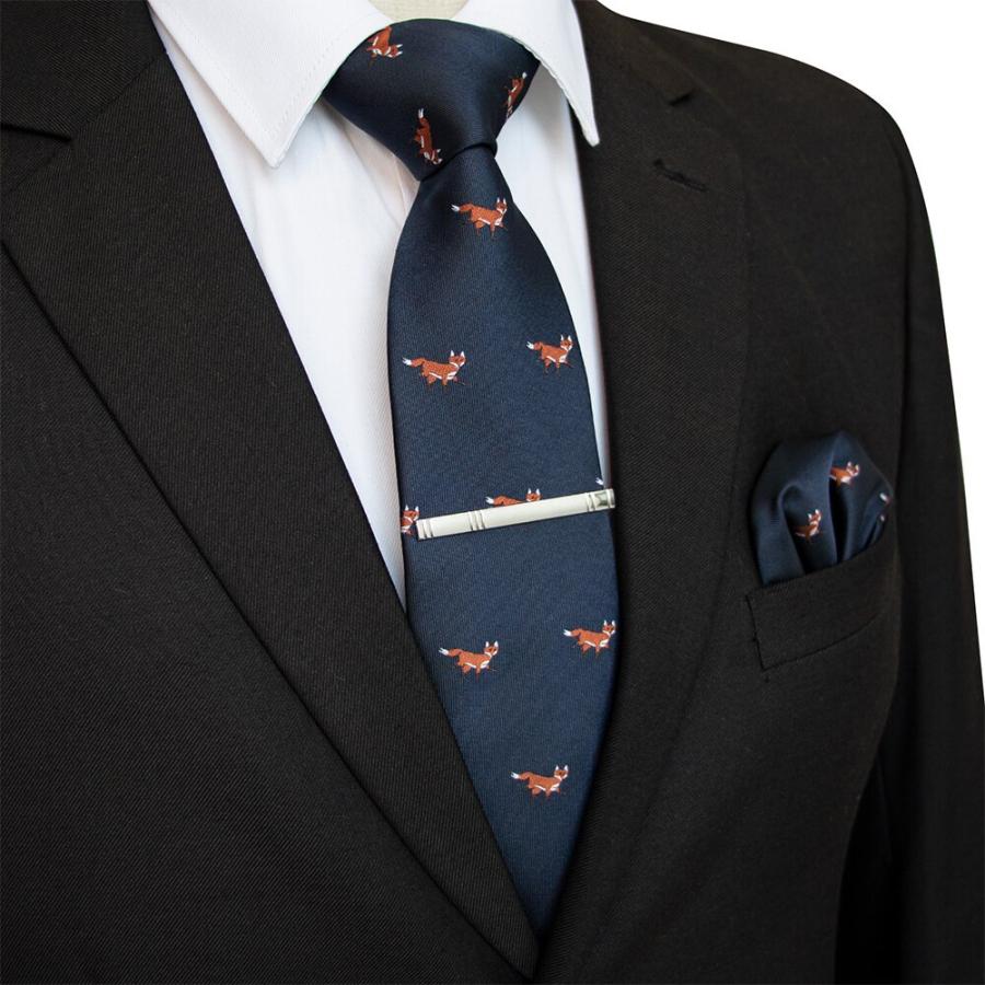 ネクタイ ポケットチーフ ネクタイピン 3点セット メンズ シルク タイ チーフ タイバー キツネ 狐 フォックス 動物 パターン 3色展開 ネイビー グリーン ワイン |  | 09