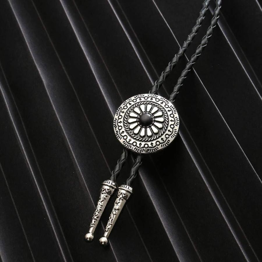 ループタイ コンチョ エスニック サークル ストーン飾り ペンダント 紳士用 ボロタイ ジュエリー メンズアクセサリー 革紐付き ロープタイ ロック付き ４種類 |  | 05