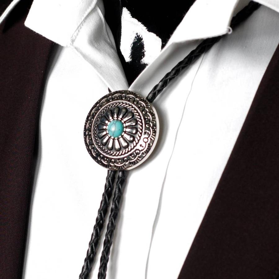 ループタイ コンチョ エスニック サークル ストーン飾り ペンダント 紳士用 ボロタイ ジュエリー メンズアクセサリー 革紐付き ロープタイ ロック付き ４種類 |  | 07