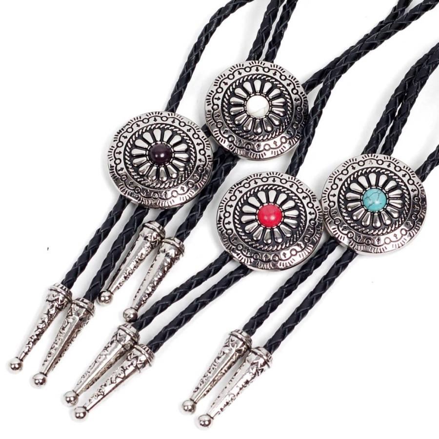 ループタイ コンチョ エスニック サークル ストーン飾り ペンダント 紳士用 ボロタイ ジュエリー メンズアクセサリー 革紐付き ロープタイ ロック付き ４種類 |  | 08