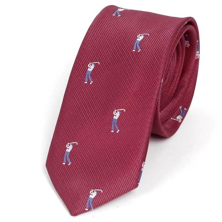 ネクタイ メンズ ゴルフ、ゴルファー柄 パターン かわいい おしゃれ ビジネス カジュアル ナロータイ スリム デザイン 大剣幅 6cm 送料無料 レッドワイン |  | 01