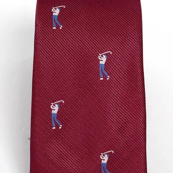 ネクタイ メンズ ゴルフ、ゴルファー柄 パターン かわいい おしゃれ ビジネス カジュアル ナロータイ スリム デザイン 大剣幅 6cm 送料無料 レッドワイン |  | 02