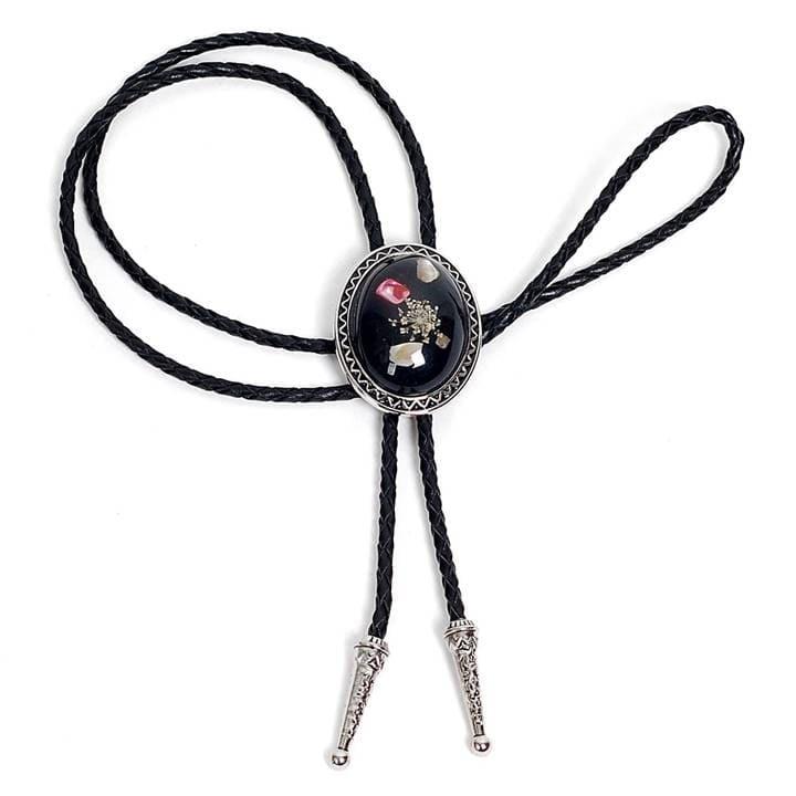 ループタイ ボロタイ ビッグ ガラス お花飾り オーバル ペンダント メンズアクセサリー 紳士用 ジュエリー 紐付き ロープタイ ロック付き 敬老の日 送料無料 | 