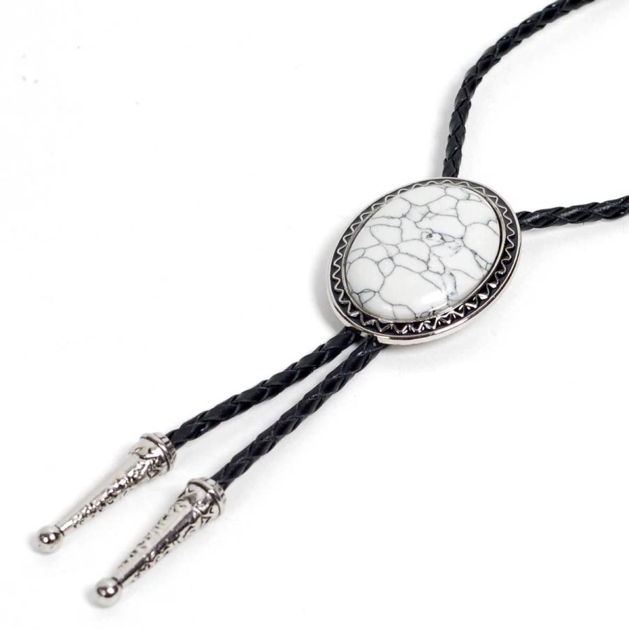 ループタイ ボロタイ ビッグ ナチュラルストーン クラック・ホワイト オーバル ペンダント メンズアクセサリー 紳士用 ジュエリー 紐付き ロープタイ ロック付き |  | 01