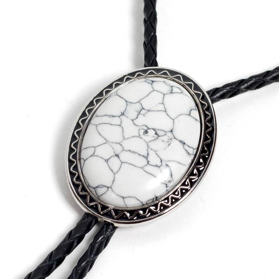 ループタイ ボロタイ ビッグ ナチュラルストーン クラック・ホワイト オーバル ペンダント メンズアクセサリー 紳士用 ジュエリー 紐付き ロープタイ ロック付き |  | 02