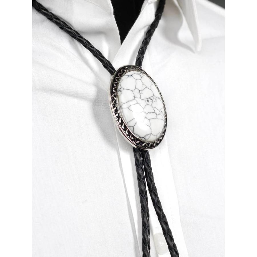 ループタイ ボロタイ ビッグ ナチュラルストーン クラック・ホワイト オーバル ペンダント メンズアクセサリー 紳士用 ジュエリー 紐付き ロープタイ ロック付き |  | 05