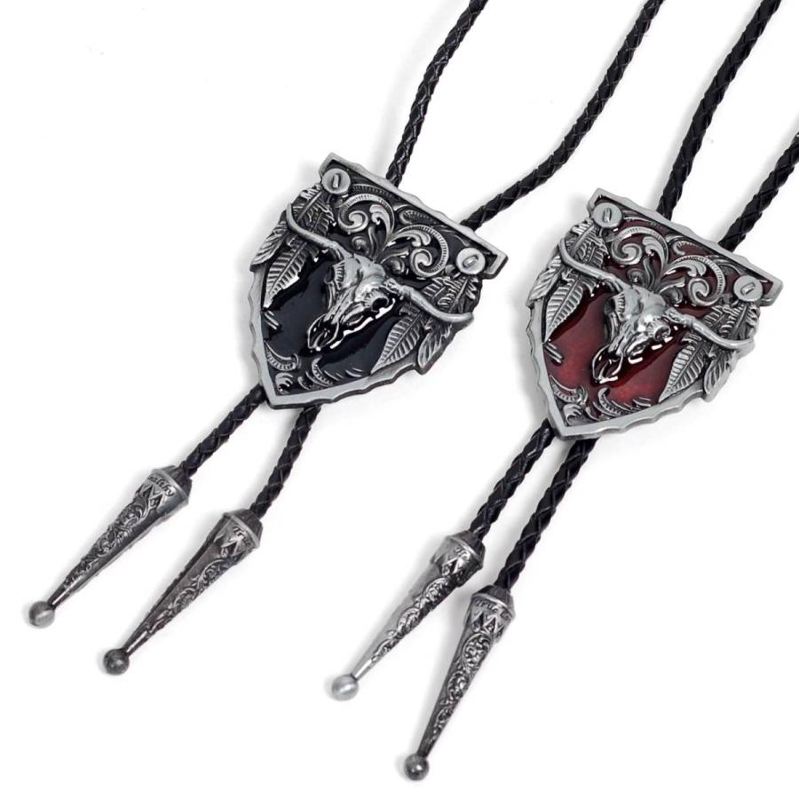 ループタイ ボロタイ ビッグ ロングホーン牛の頭蓋骨 スカル ペンダント メンズアクセサリー 紳士用 ジュエリー 紐付き ロープタイ ロック付き 送料無料 |  | 03