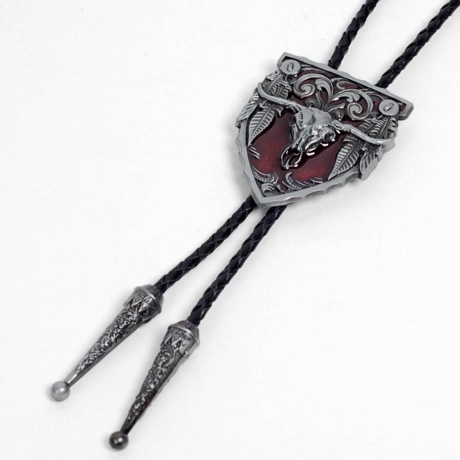 ループタイ ボロタイ ビッグ ロングホーン牛の頭蓋骨 スカル ペンダント メンズアクセサリー 紳士用 ジュエリー 紐付き ロープタイ ロック付き 送料無料 |  | 05