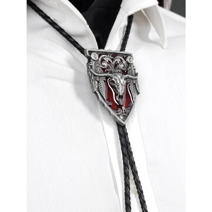 ループタイ ボロタイ ビッグ ロングホーン牛の頭蓋骨 スカル ペンダント メンズアクセサリー 紳士用 ジュエリー 紐付き ロープタイ ロック付き 送料無料 |  | 07