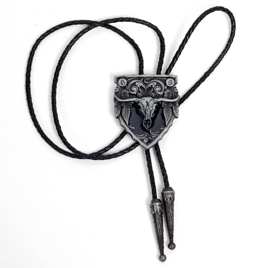 ループタイ ボロタイ ビッグ ロングホーン牛の頭蓋骨 スカル ペンダント メンズアクセサリー 紳士用 ジュエリー 紐付き ロープタイ ロック付き 送料無料 |  | 08