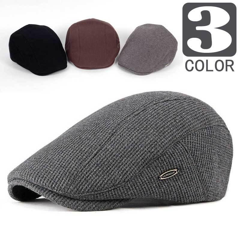 ハンチング 秋冬 ソリッド ワッフル生地 保温 メンズ レディース 帽子 キャスケット フラットキャップ 3色 ブラック ブラウン グレー 敬老の日 | 