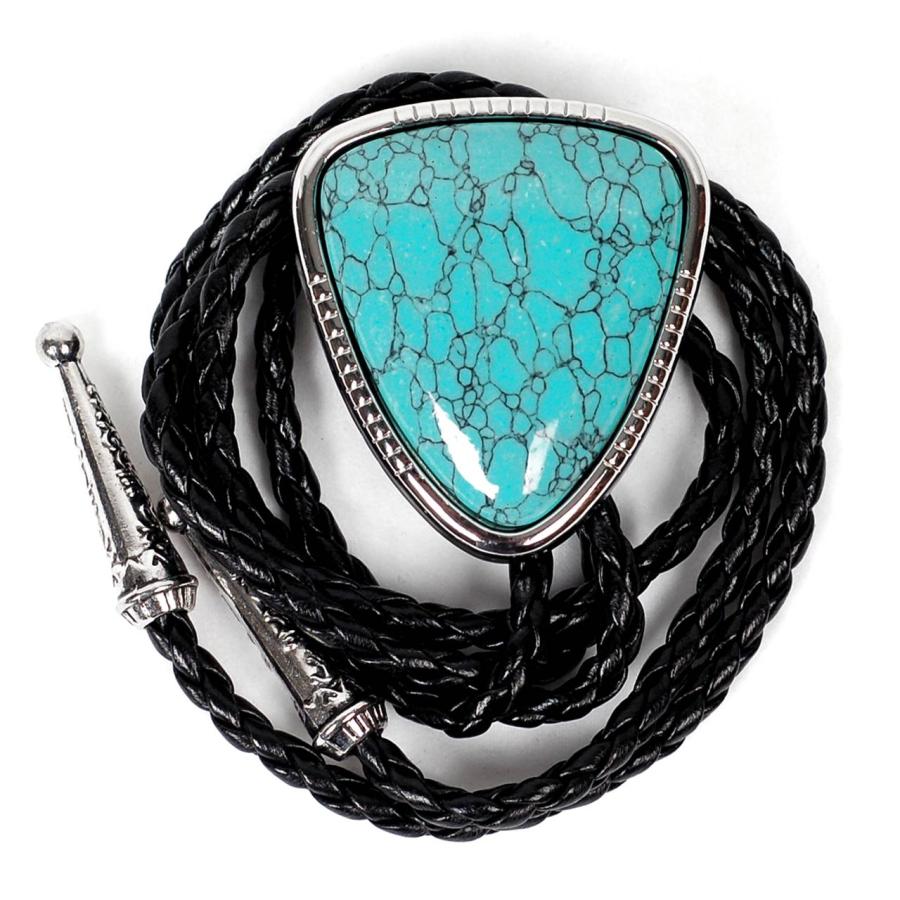 ループタイ ボロタイ ナチュラルストーン クラック・ホワイト＆ブルー2色、三角形 トライアングル ペンダント 紳士用 紐付き ロープタイ ロック付き |  | 05