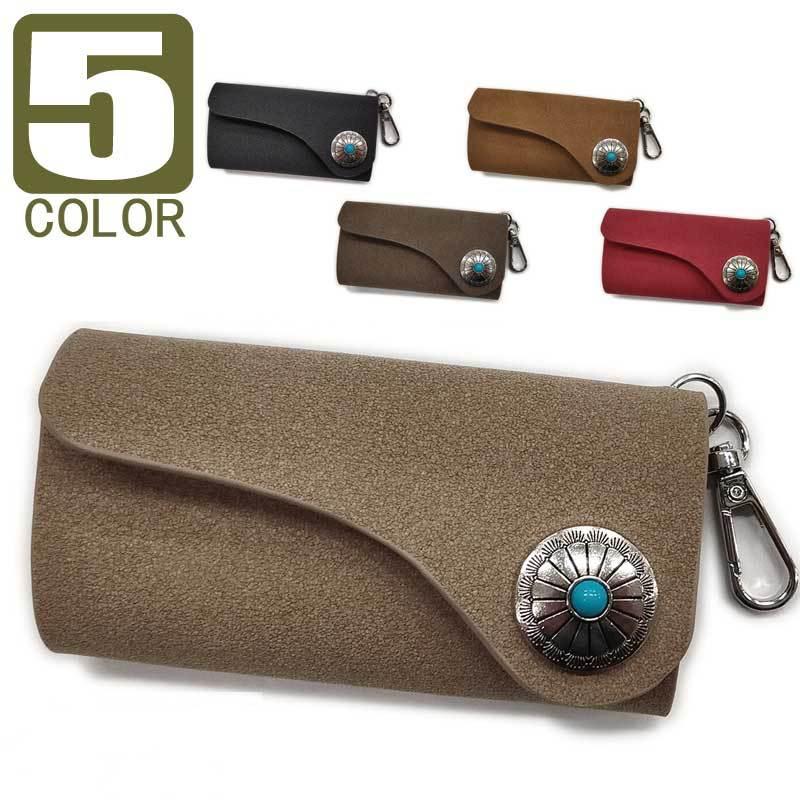 キーケース コンチョ飾り フェイク・マイクロスウェード素材 コンパクト メンズ レディース 男女共用 小サイズ 鍵入れ 小物 雑貨 | 