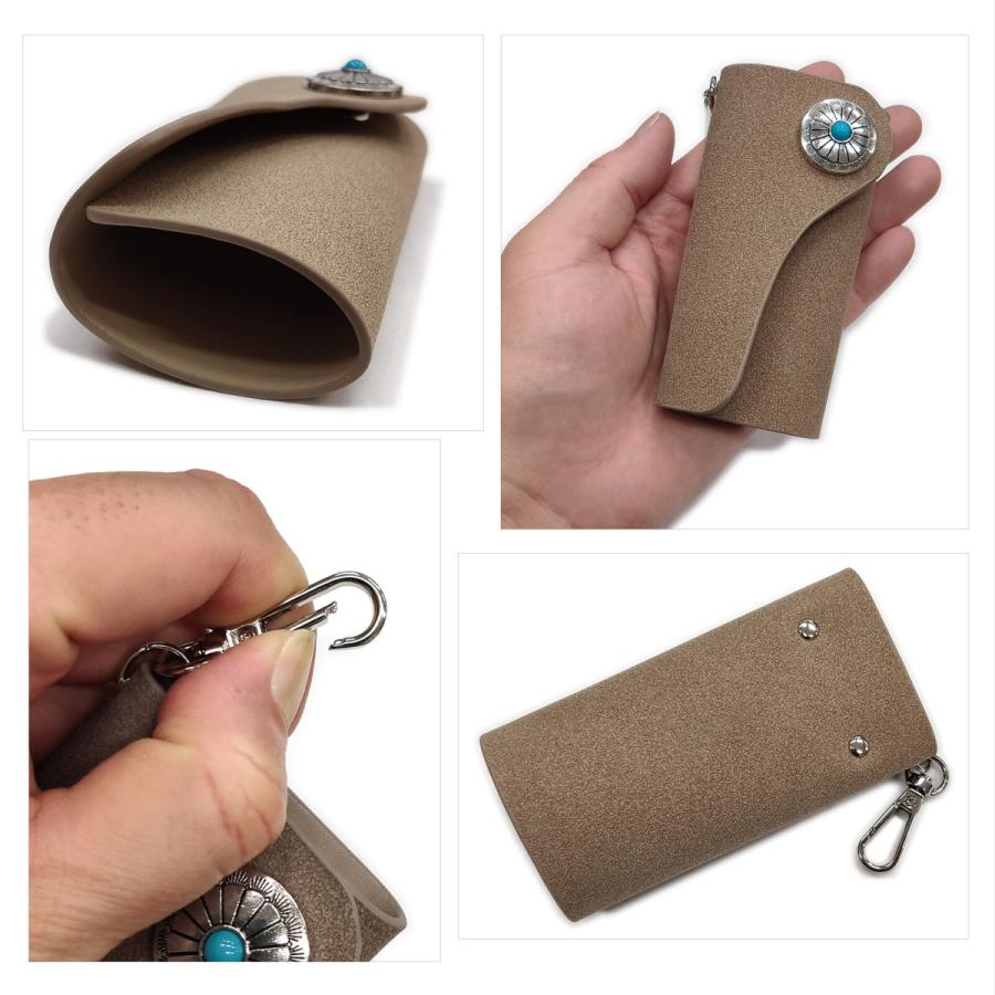 キーケース コンチョ飾り フェイク・マイクロスウェード素材 コンパクト メンズ レディース 男女共用 小サイズ 鍵入れ 小物 雑貨 |  | 06